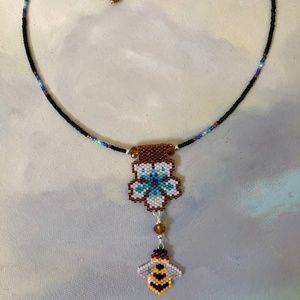 Peyote Stitch Flower and Bee Necklace
